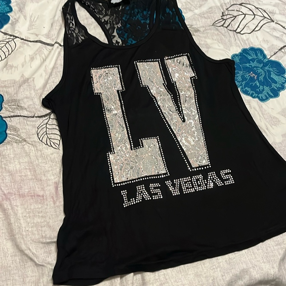 Las Vegas Tank Top with Lace Details and lots of Sparkle Size L